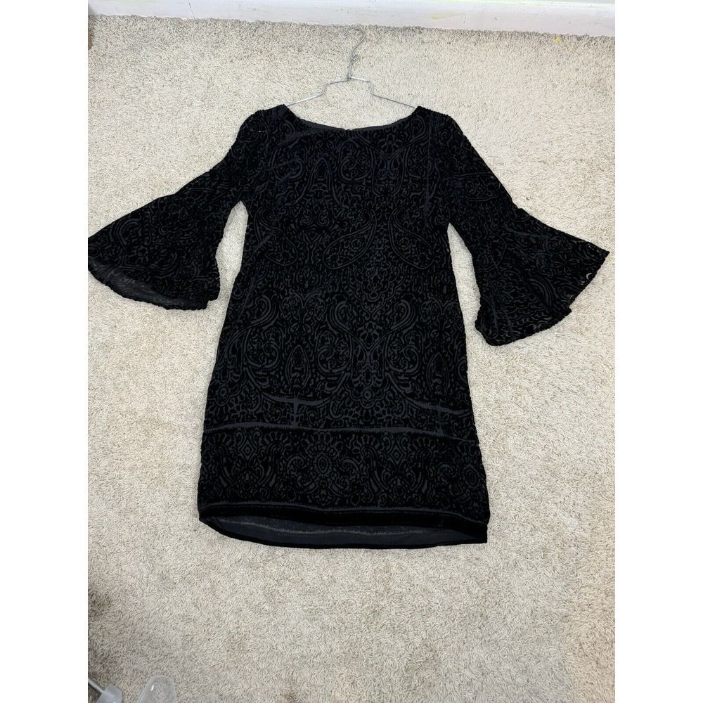 Tiana B Paisley Velvet Sheath‎ Dress Bell Sleeves Boho Gypsy Goth Witchy Size 4P